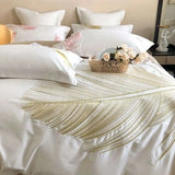 White 1000TC Egyptian Cotton Gold Feather Embroidery Luxury Bedding Set Quilt/Duvet Cover Set Bed Linen Pillow Shams Bedclothes - Julia M LifeStyles