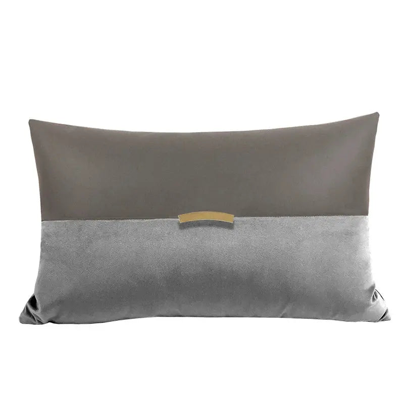 Wild House Modern Light Luxury Gray Leather Stitching Pillow Metal Buckle Decorative Cushions Sofa Cushion Sets - Julia M LifeStyles
