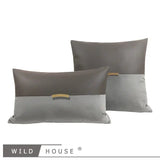 Wild House Modern Light Luxury Gray Leather Stitching Pillow Metal Buckle Decorative Cushions Sofa Cushion Sets - Julia M LifeStyles