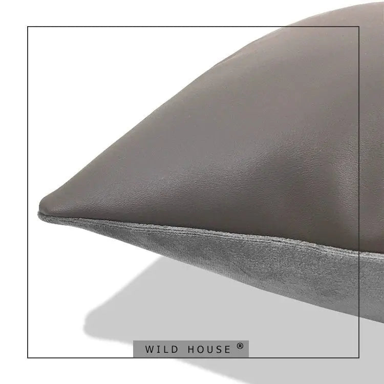 Wild House Modern Light Luxury Gray Leather Stitching Pillow Metal Buckle Decorative Cushions Sofa Cushion Sets - Julia M LifeStyles