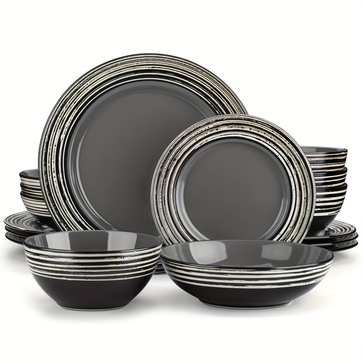 16-Piece Premium Stoneware Dinnerware Set - Elegant Bark Glaze, Scratch-Resistant & Dishwasher Safe - Modern Grey, Perfect for everyday Home Dining and Family of 4