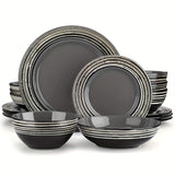 16-Piece Premium Stoneware Dinnerware Set - Elegant Bark Glaze, Scratch-Resistant & Dishwasher Safe - Modern Grey, Perfect for everyday Home Dining and Family of 4