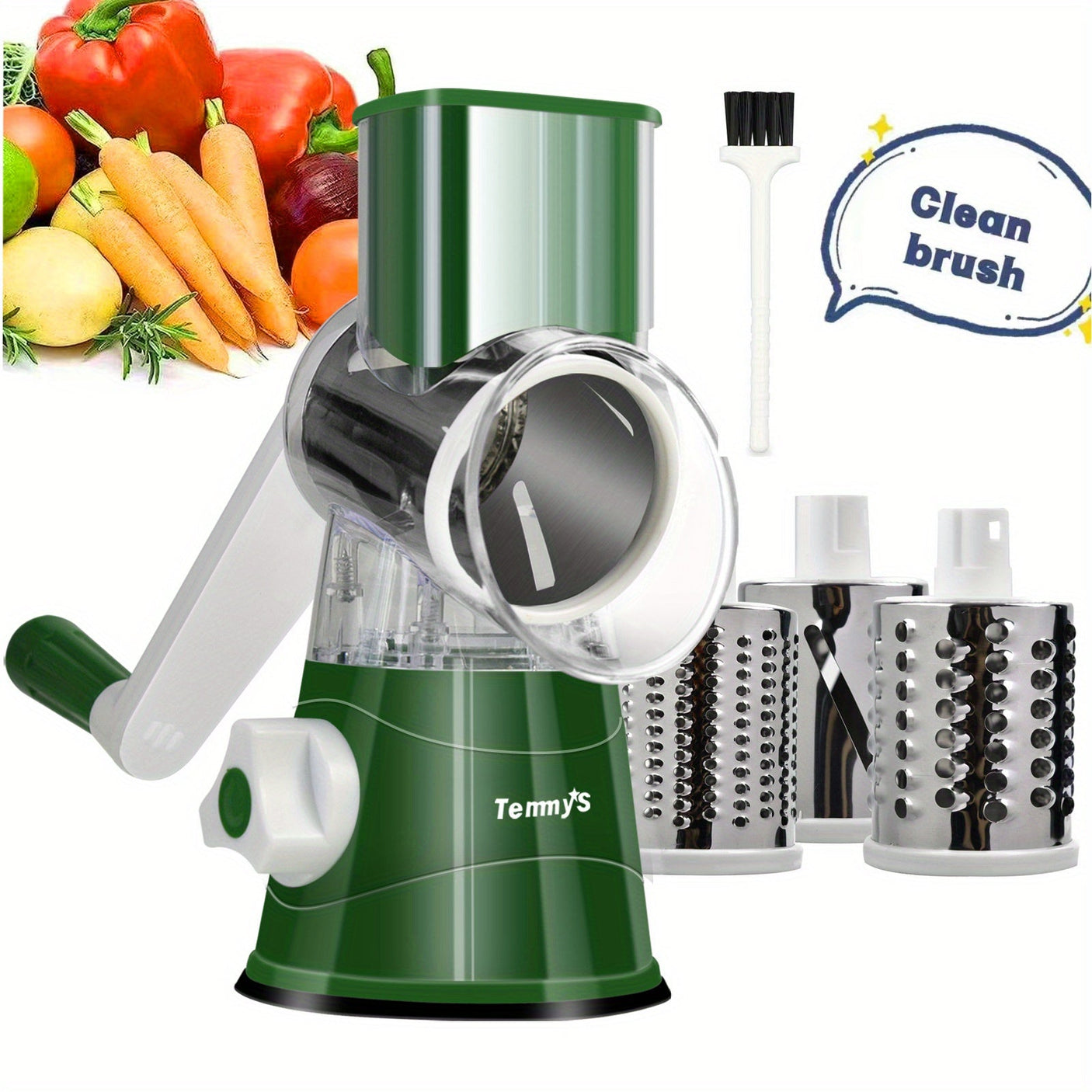 Rotary Cheese Grater and Vegetable Slicer - Kitchen Mandoline with 3 Interchangeable Blades, Easy-to-Clean for Fruits, Potatoes, Carrots, Nuts Julia M LifeStyles