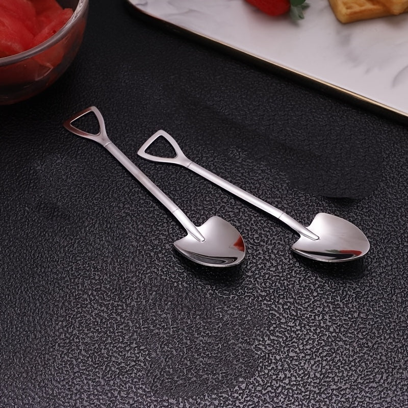 A set of 5 stainless steel ice cream spoons, creative shovel design, suitable for dessert, tea, coffee, family, kitchen, restaurant Julia M LifeStyles