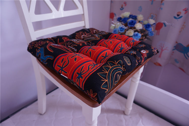 Dark Retro Southeast Asian Cotton Linen Luxurious Chair Cushion
