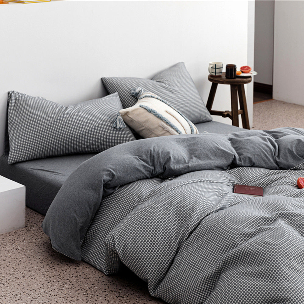 Cotton Simple Knitted Jacquard Quilt Cover Bedding Set