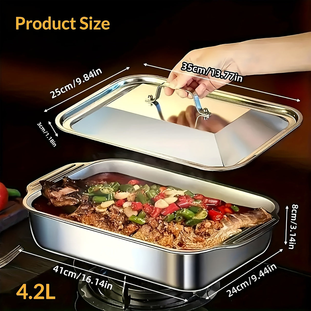 [Heavy Duty Baking Pans] 1/2/3pcs Extra Large Heavy Duty Stainless Steel Baking Pans with Lids | Non-Stick, Thick Rectangular Oven Trays for Desserts, Bread, Seafood, BBQs, Buffet Serving - Spacious Design, Nonstick Surface Julia M LifeStyles