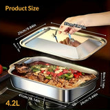 [Heavy Duty Baking Pans] 1/2/3pcs Extra Large Heavy Duty Stainless Steel Baking Pans with Lids | Non-Stick, Thick Rectangular Oven Trays for Desserts, Bread, Seafood, BBQs, Buffet Serving - Spacious Design, Nonstick Surface Julia M LifeStyles
