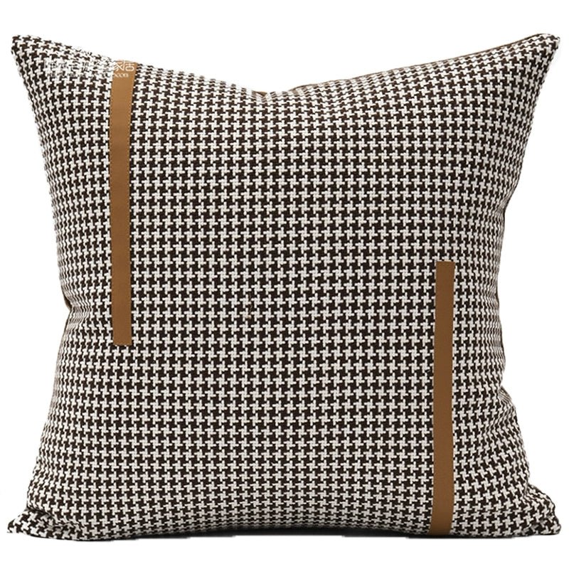 American Modern Light Luxury Retro Houndstooth Leather Patchwork Sofa Model Room Designer Pillow Cushion with Pillow Core - Julia M LifeStyles