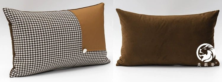 American Modern Light Luxury Retro Houndstooth Leather Patchwork Sofa Model Room Designer Pillow Cushion with Pillow Core - Julia M LifeStyles