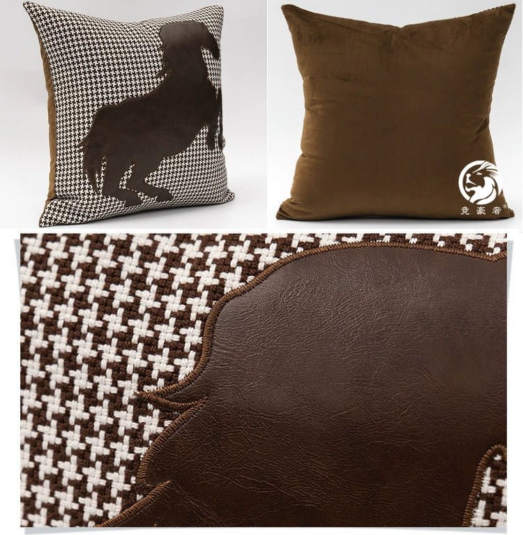 American Modern Light Luxury Retro Houndstooth Leather Patchwork Sofa Model Room Designer Pillow Cushion with Pillow Core - Julia M LifeStyles
