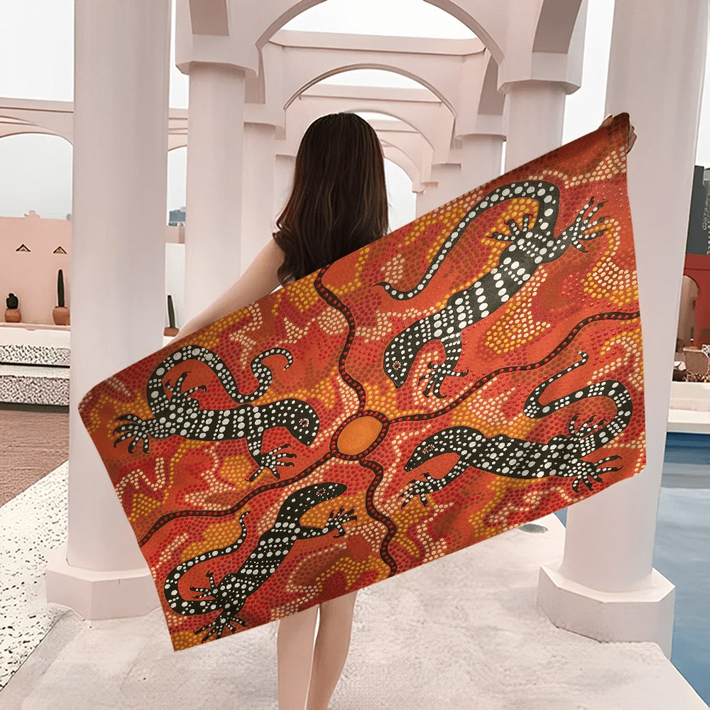 Australian Aboriginal Art Anime Beach Swimming Towel Soft Absorbent Washcloth Children's Gifts for Kids Travel Camping Gym - Julia M LifeStyles
