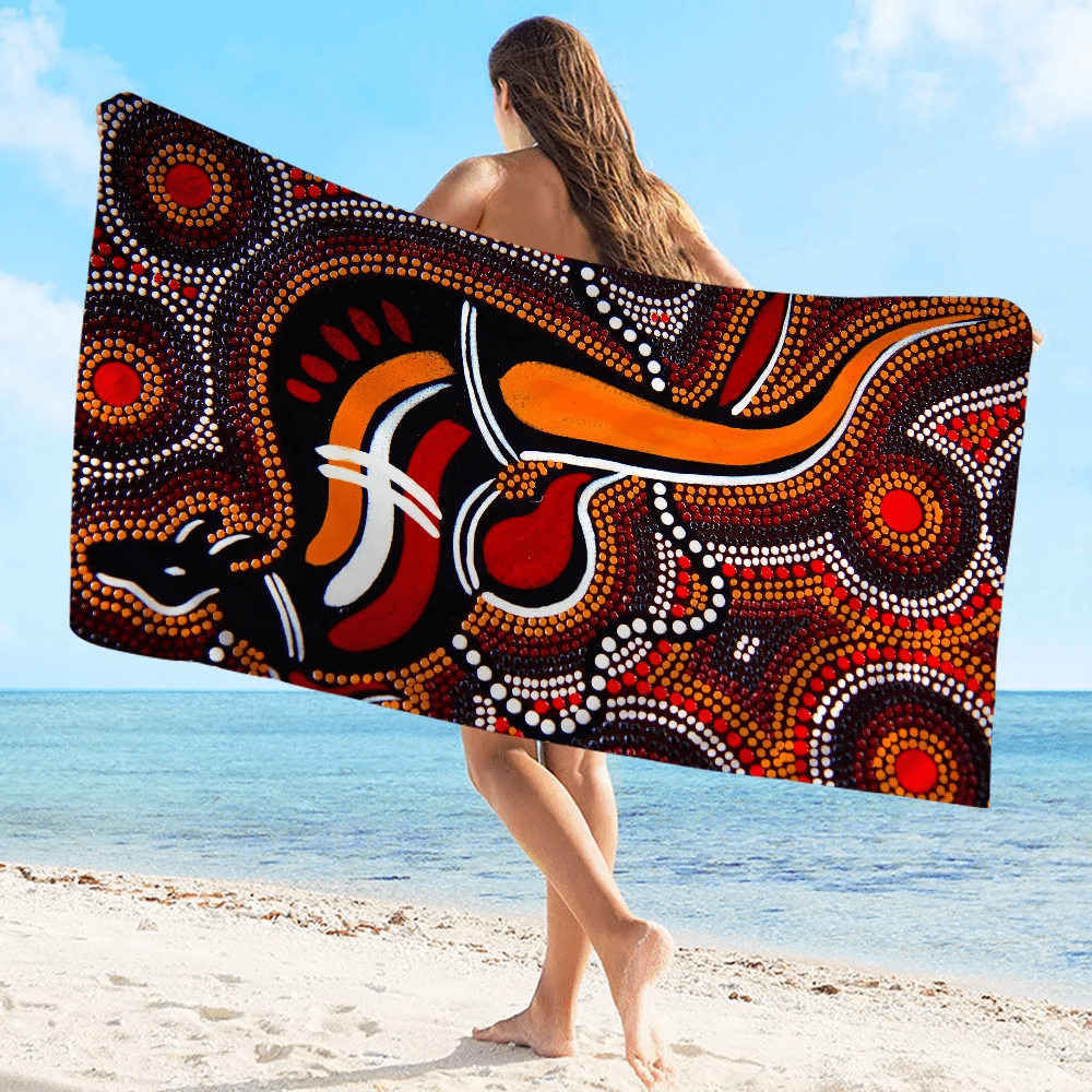 Australian Aboriginal Art Anime Beach Swimming Towel Soft Absorbent Washcloth Children's Gifts for Kids Travel Camping Gym - Julia M LifeStyles