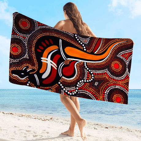 Australian Aboriginal Art Anime Beach Swimming Towel Soft Absorbent Washcloth Children's Gifts for Kids Travel Camping Gym - Julia M LifeStyles