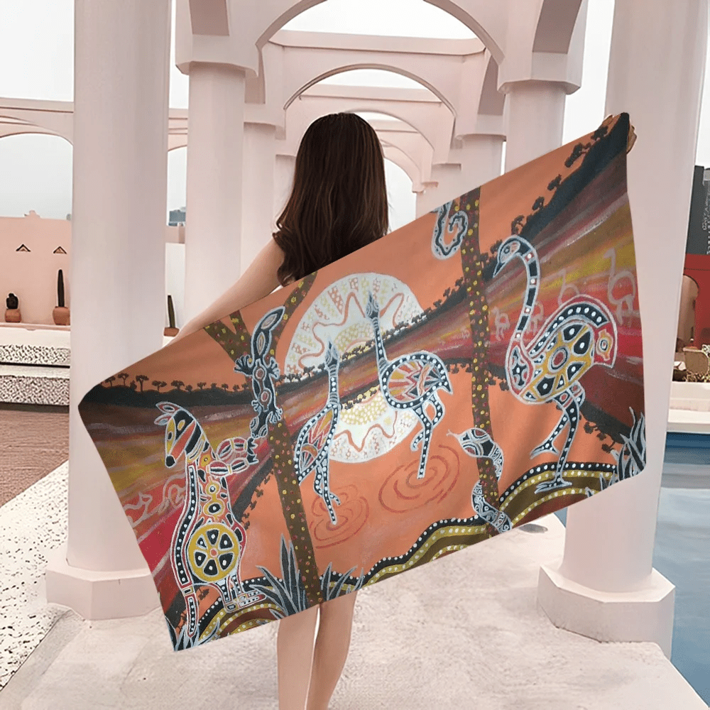 Australian Aboriginal Art Anime Beach Swimming Towel Soft Absorbent Washcloth Children's Gifts for Kids Travel Camping Gym - Julia M LifeStyles