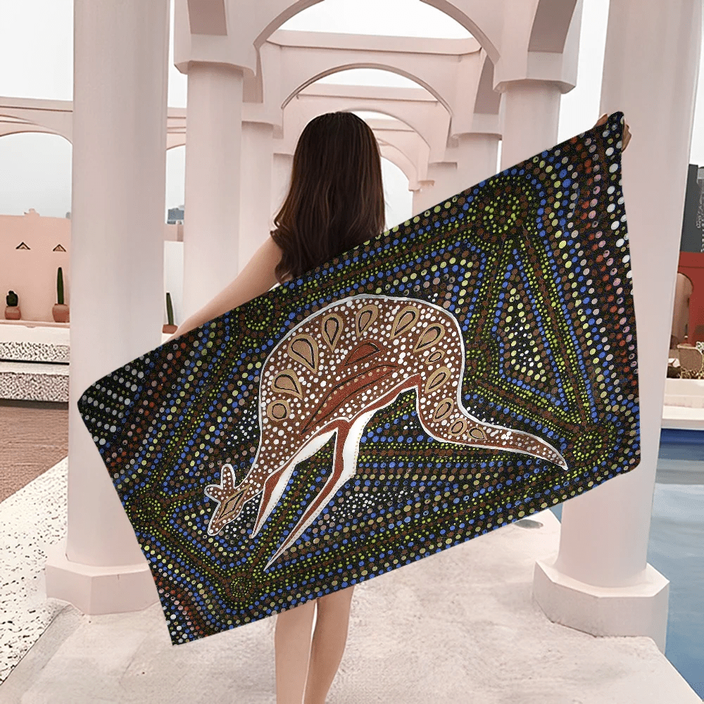 Australian Aboriginal Art Anime Beach Swimming Towel Soft Absorbent Washcloth Children's Gifts for Kids Travel Camping Gym - Julia M LifeStyles