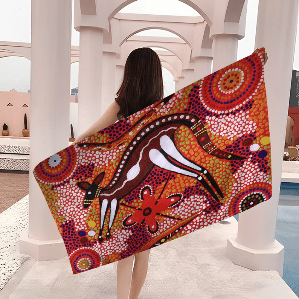 Australian Aboriginal Art Anime Beach Swimming Towel Soft Absorbent Washcloth Children's Gifts for Kids Travel Camping Gym - Julia M LifeStyles