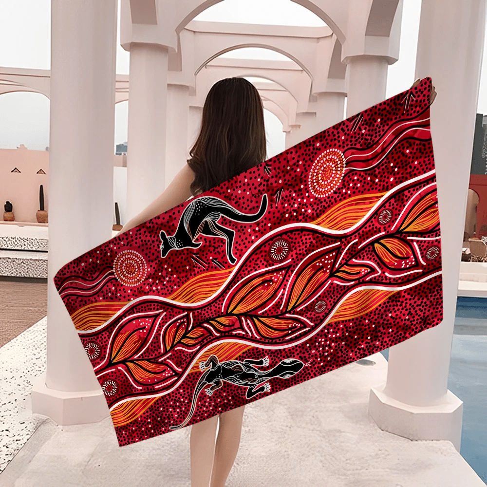 Australian Aboriginal Art Anime Beach Swimming Towel Soft Absorbent Washcloth Children's Gifts for Kids Travel Camping Gym - Julia M LifeStyles