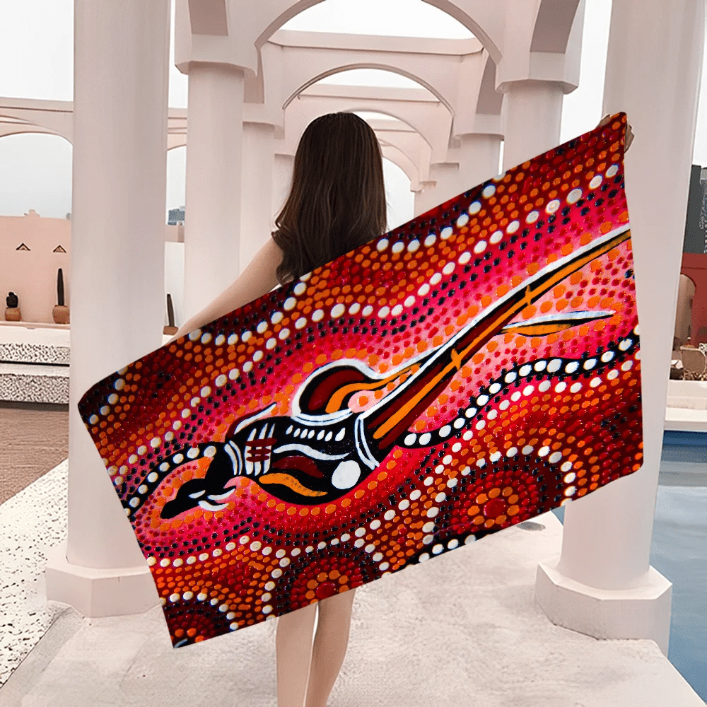 Australian Aboriginal Art Anime Beach Swimming Towel Soft Absorbent Washcloth Children's Gifts for Kids Travel Camping Gym - Julia M LifeStyles