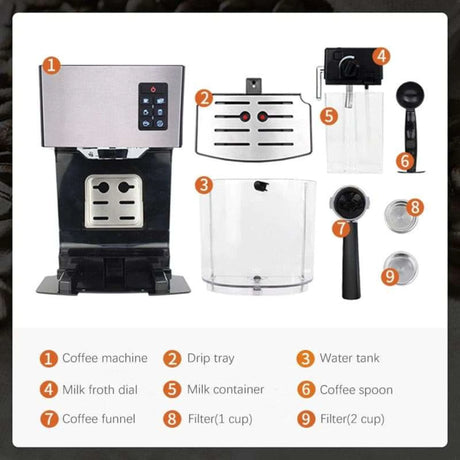 19 Bar All-in-One Coffee-Espresso Maker with Milk Froth
