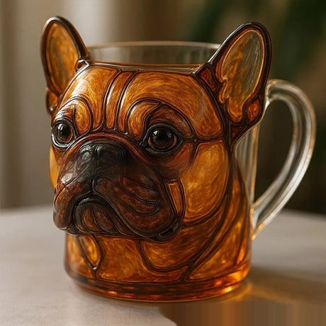 Elegant 3D Sculpted Dog Face Glazed Glass Cup