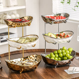 Multi-Layer Light Luxury Ceramic Fruit Tray with Electroplated Gold or Silver Frame
