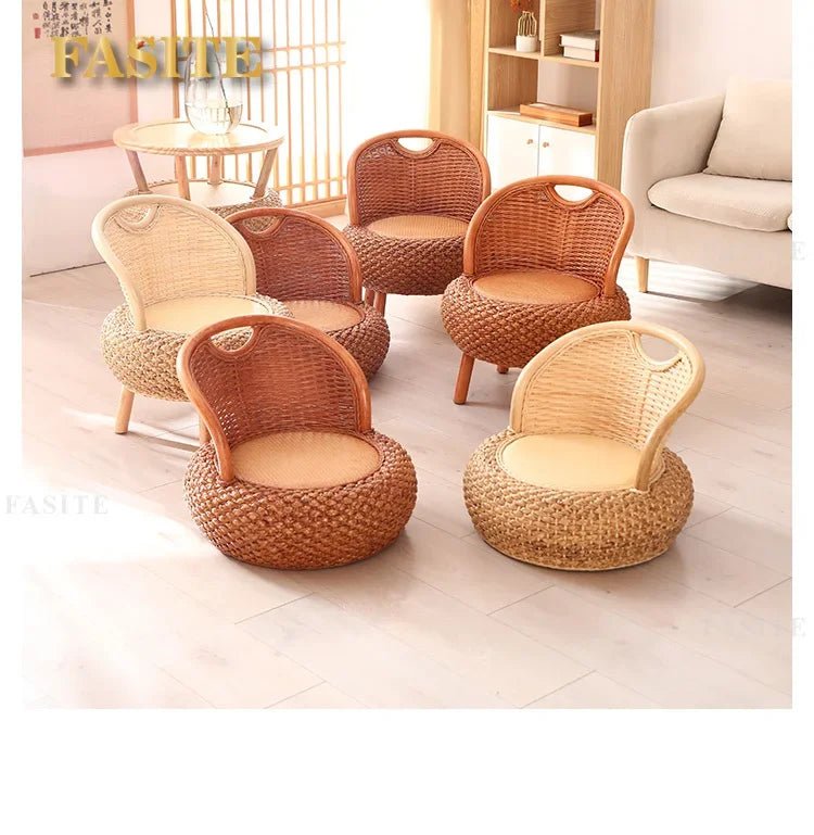 Balcony rattan chair tatami mat single with rattan solid wood for shoe stool living room adult casual - Julia M LifeStyles