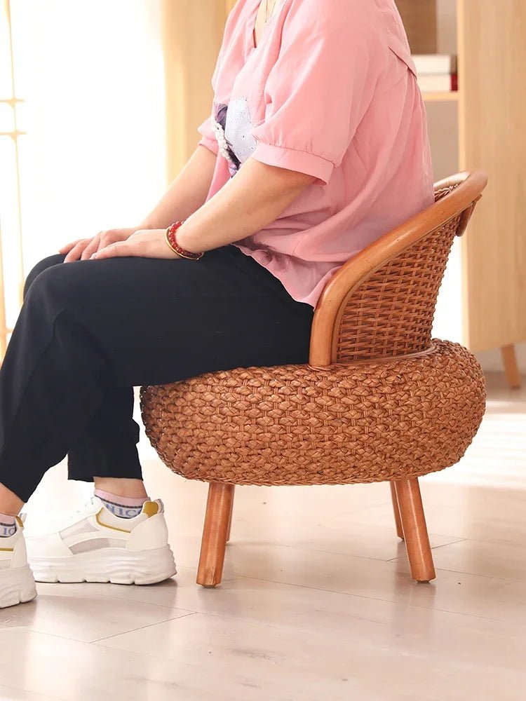 Balcony rattan chair tatami mat single with rattan solid wood for shoe stool living room adult casual - Julia M LifeStyles