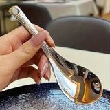 Retro Hammer Point Spoon Stainless Steel Hammer Pattern Spoon Commercial Thickened Spoon Creative Eating Spoon Good-looking Dessert Spoon Julia M LifeStyles