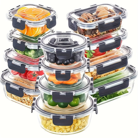 12pcs Glass Food Storage Containers with Leak-Proof Airtight Snap-Lock Lids - Microwave, Oven, Freezer & Dishwasher Safe Square Meal Prep Containers for Lunch, Pantry & Leftovers - Reusable Space-Saving Kitchen Organizers, Ki - Julia M LifeStyles
