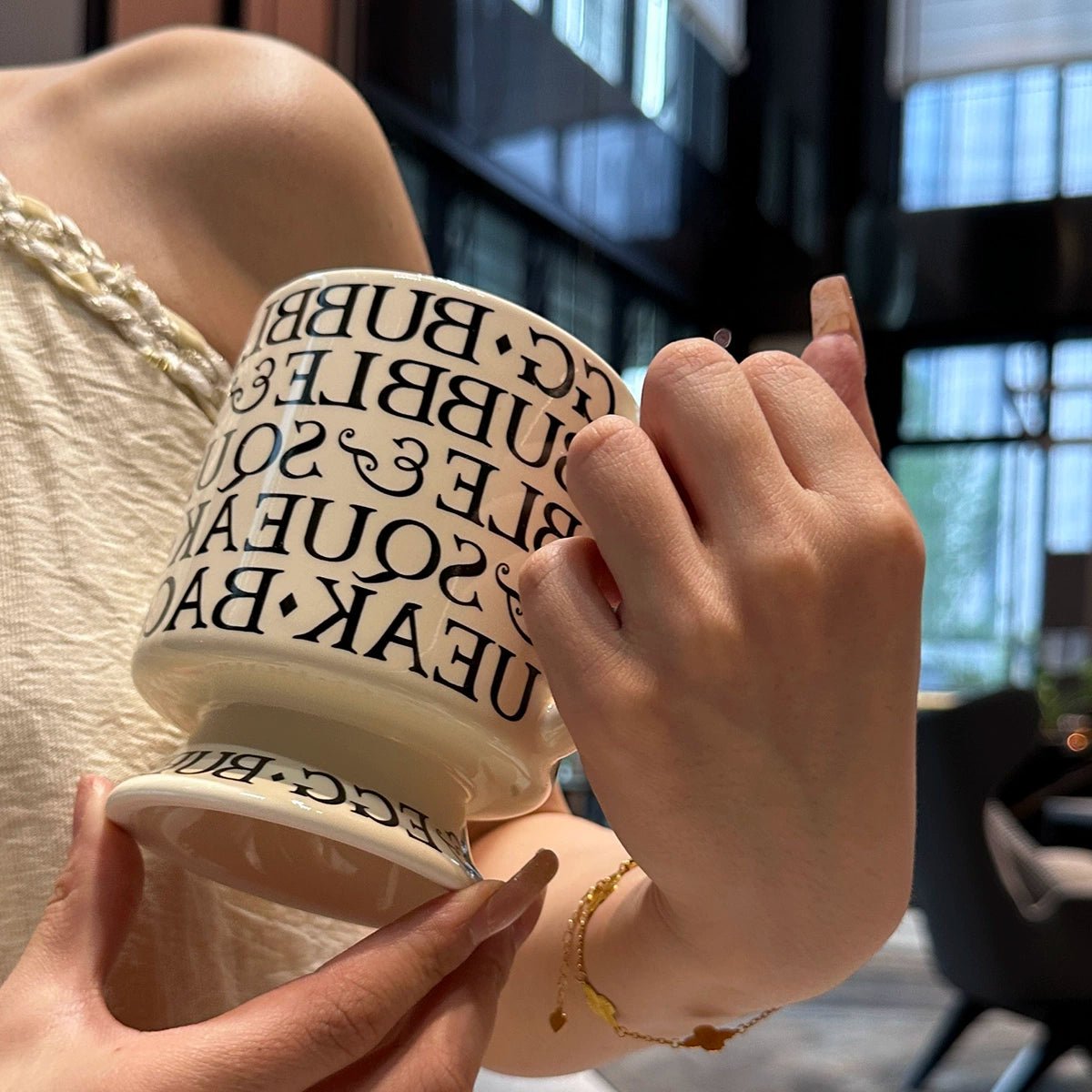 [Beautiful Style for Wife of Shop Owner] Ins Style Letter Roman Impression French Mug Coffee Cup Water Cup - Julia M LifeStyles