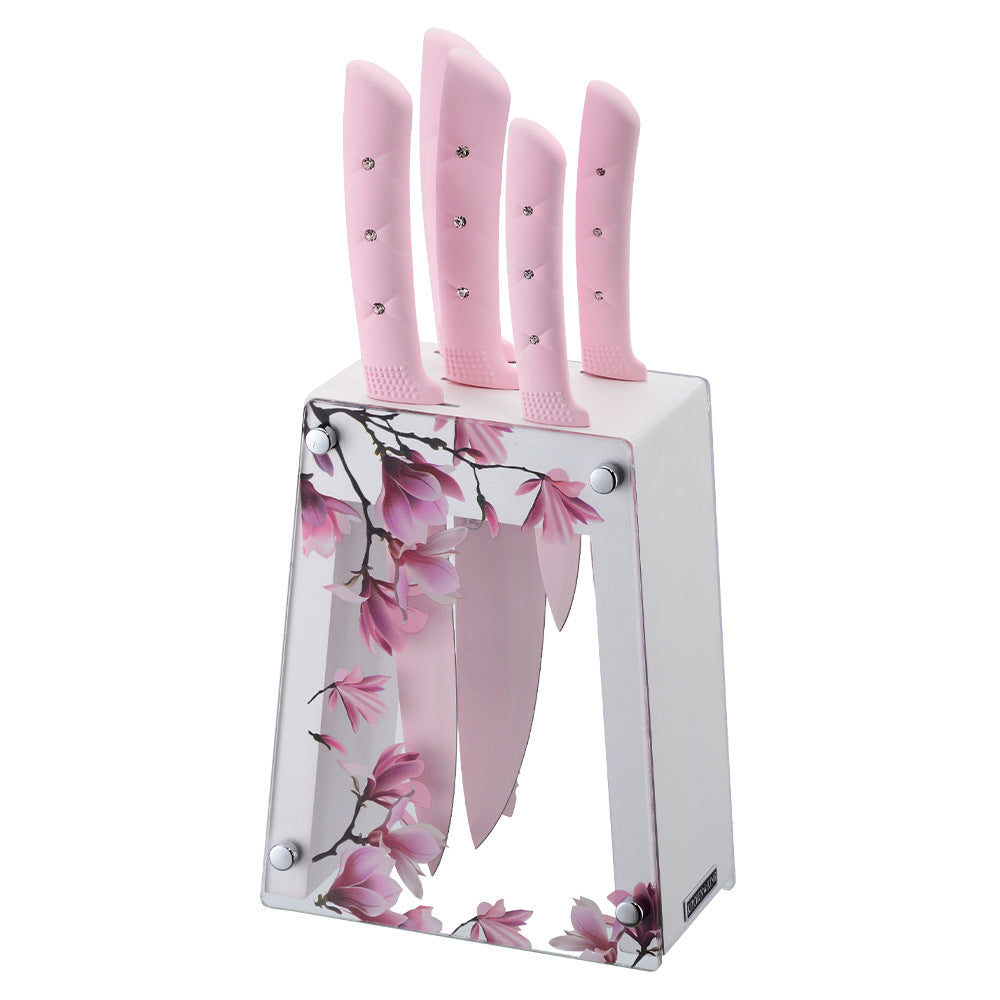 Elegant Pink Stainless Steel Chef's and Bread Knife Set