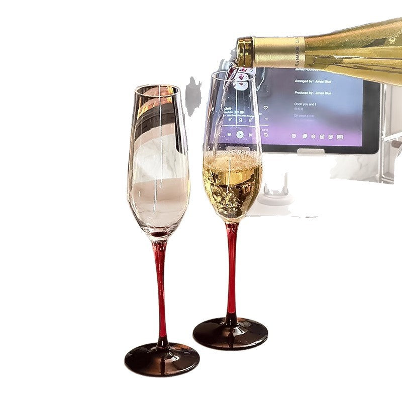 Champagne Crystal Glass Set in Red-Stem Elegant Gift Box