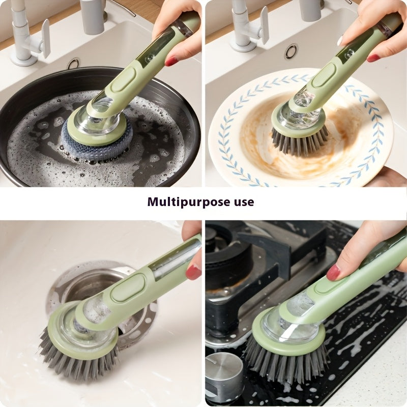 Extended Handle Ergonomic Dishwashing Brush with Soap Dispenser, Replaceable Head for Easy Cleaning of Pots, Pans & Sinks - Essential Kitchen Tool Julia M LifeStyles