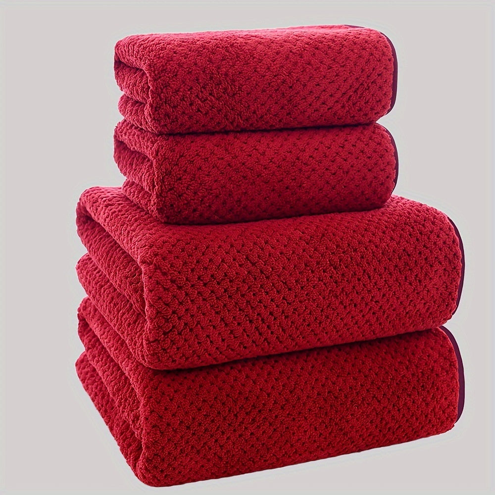 4-Piece Plush Coral Fleece Luxury Bath Towel Set