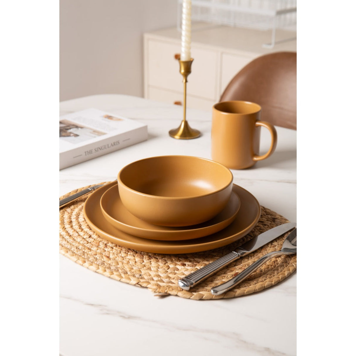 12-Piece Stoneware Dinnerware Set with Mugs - Microwave & Dishwasher Safe