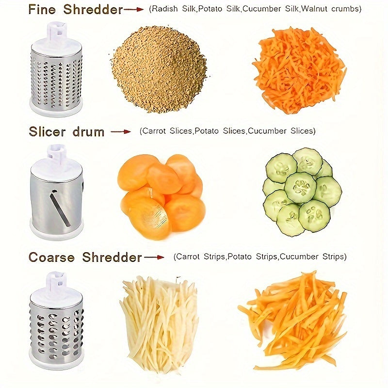 Rotary Cheese Grater and Vegetable Slicer - Kitchen Mandoline with 3 Interchangeable Blades, Easy-to-Clean for Fruits, Potatoes, Carrots, Nuts Julia M LifeStyles