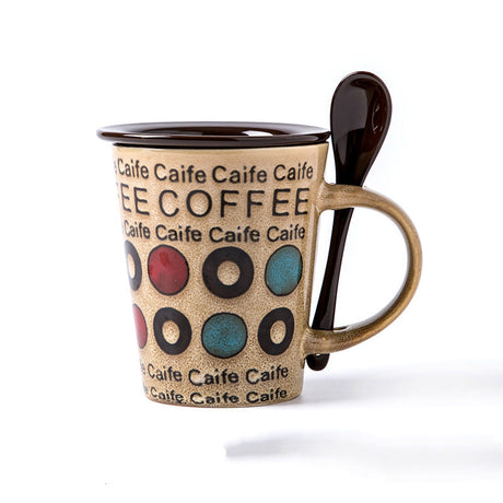 Trendy Ceramic Coffee Cup With Lid Spoon