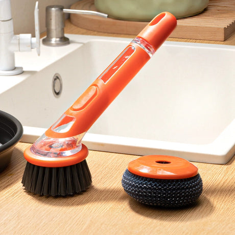 Extended Handle Ergonomic Dishwashing Brush with Soap Dispenser, Replaceable Head for Easy Cleaning of Pots, Pans & Sinks - Essential Kitchen Tool Julia M LifeStyles