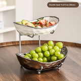 Multi-Layer Light Luxury Ceramic Fruit Tray with Electroplated Gold or Silver Frame