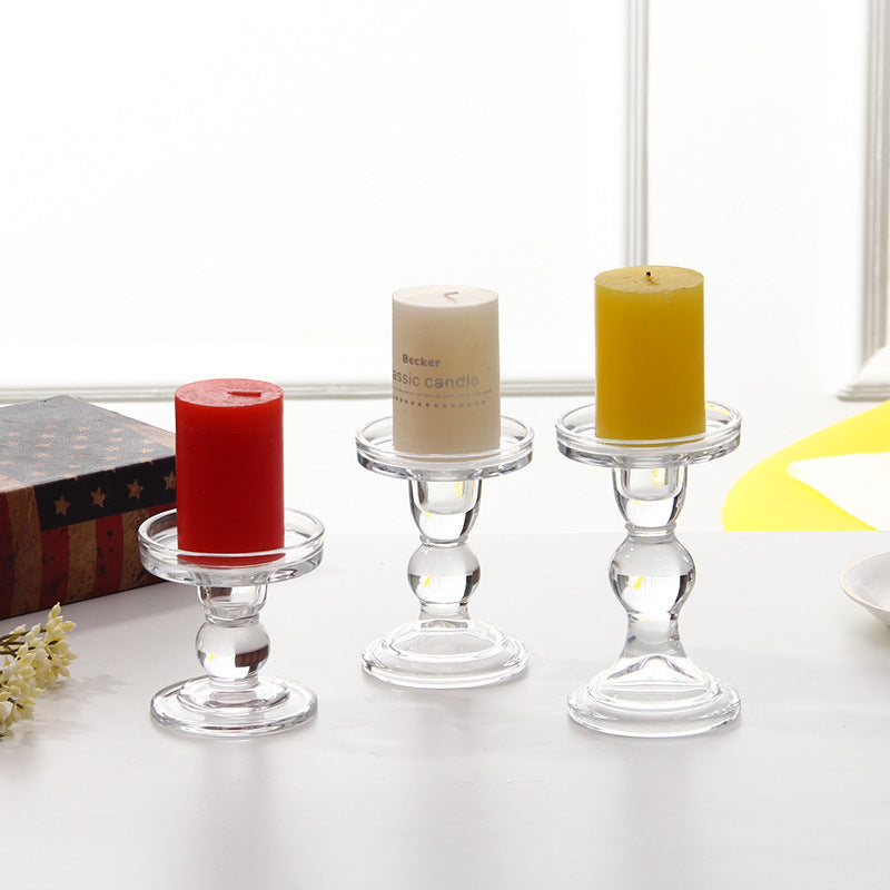 Glass Candle Holder Transparent Glass Set Candle Holder High Foot Crafts Wax Holder - Julia M LifeStyles