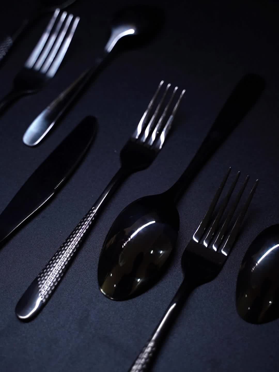 [Steel Flatware] 40pcs Stainless Steel Flatware Utensil Set | Ultra Sharp 2-IN-1 Serrated Knife, Modern Hammered Silverware Set For 8, Mirror Polished, Dishwasher Safe Julia M LifeStyles