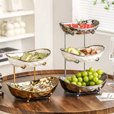 Multi-Layer Light Luxury Ceramic Fruit Tray with Electroplated Gold or Silver Frame