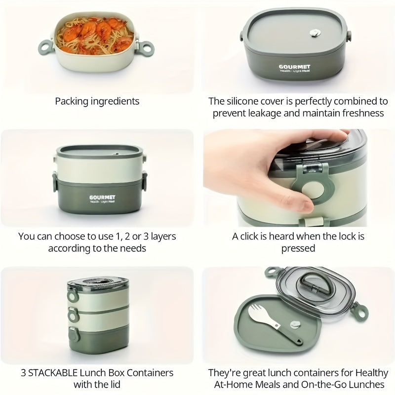 Faridabio Triple Stack Leak-Proof Microwave-Safe Bento Box - 2L Large Capacity Portable Food Container with Invisible Handles, Perfect for Work, School, Camping & Meal Prep (Green), Lunch Box, School Meal Storage, Modern Kitc Julia M LifeStyles
