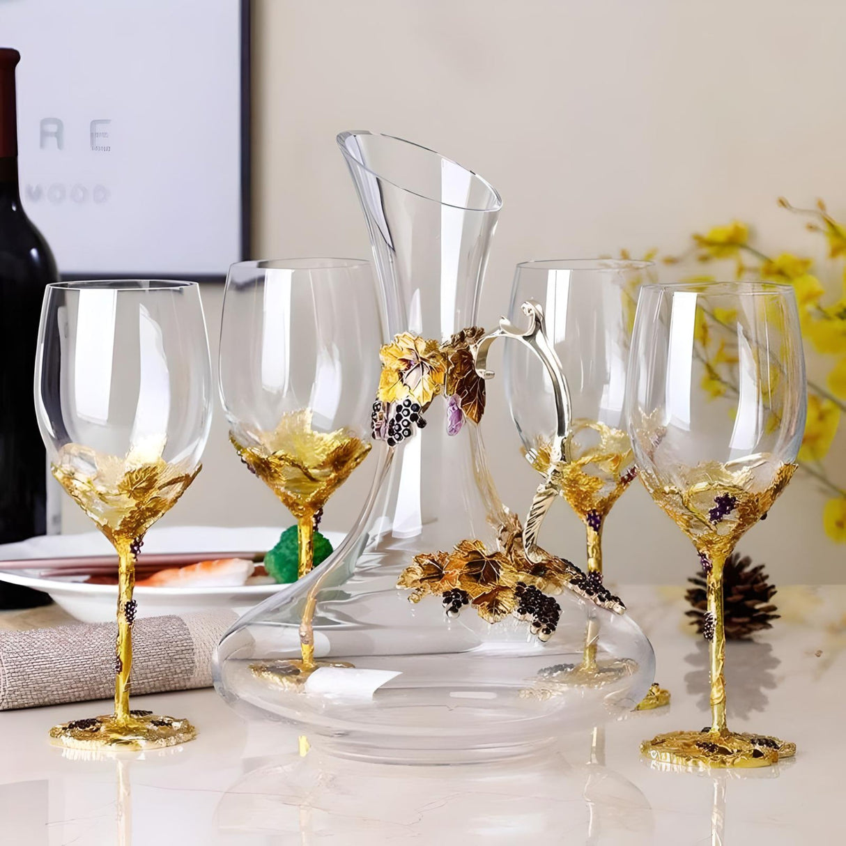 Elegant Crystal Red Wine Decanter Set with Cups - Julia M LifeStyles