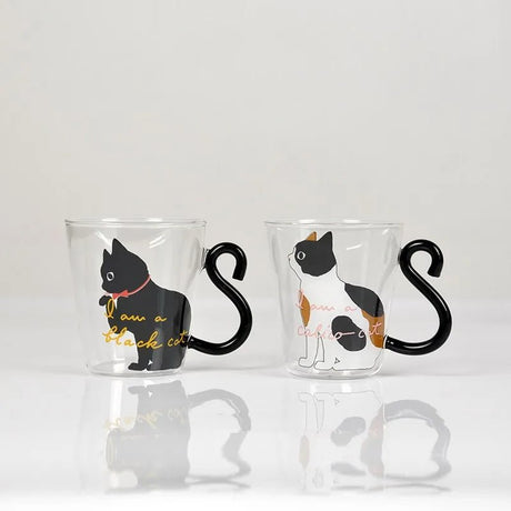 Cute Black Cat Glass Coffee Mug Set - Kawaii Japanese Style - Julia M LifeStyles