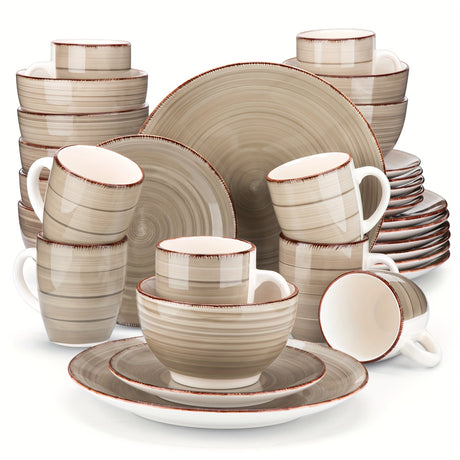 Artisanal 32-Piece Handpainted Stoneware Dinnerware Set for 8 – Scratch-Resistant & Dishwasher Safe
