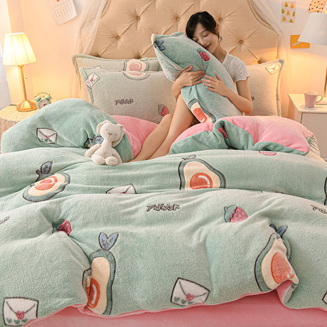 Coral Velvet Sheet Duvet Cover Double Sided Plus Velvet Thick Bedding Set