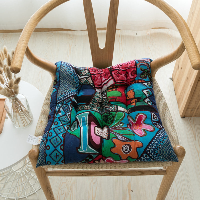 Dark Retro Southeast Asian Cotton Linen Luxurious Chair Cushion