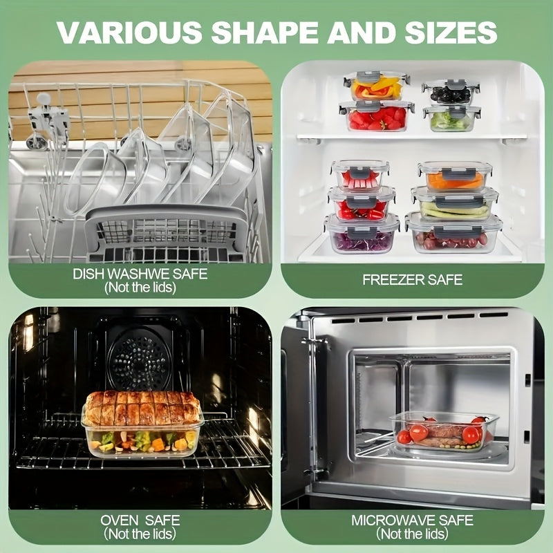 12pcs Glass Food Storage Containers with Leak-Proof Airtight Snap-Lock Lids - Microwave, Oven, Freezer & Dishwasher Safe Square Meal Prep Containers for Lunch, Pantry & Leftovers - Reusable Space-Saving Kitchen Organizers, Ki - Julia M LifeStyles